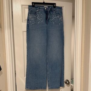 LOFT Blue Embellished Wide Leg Jeans